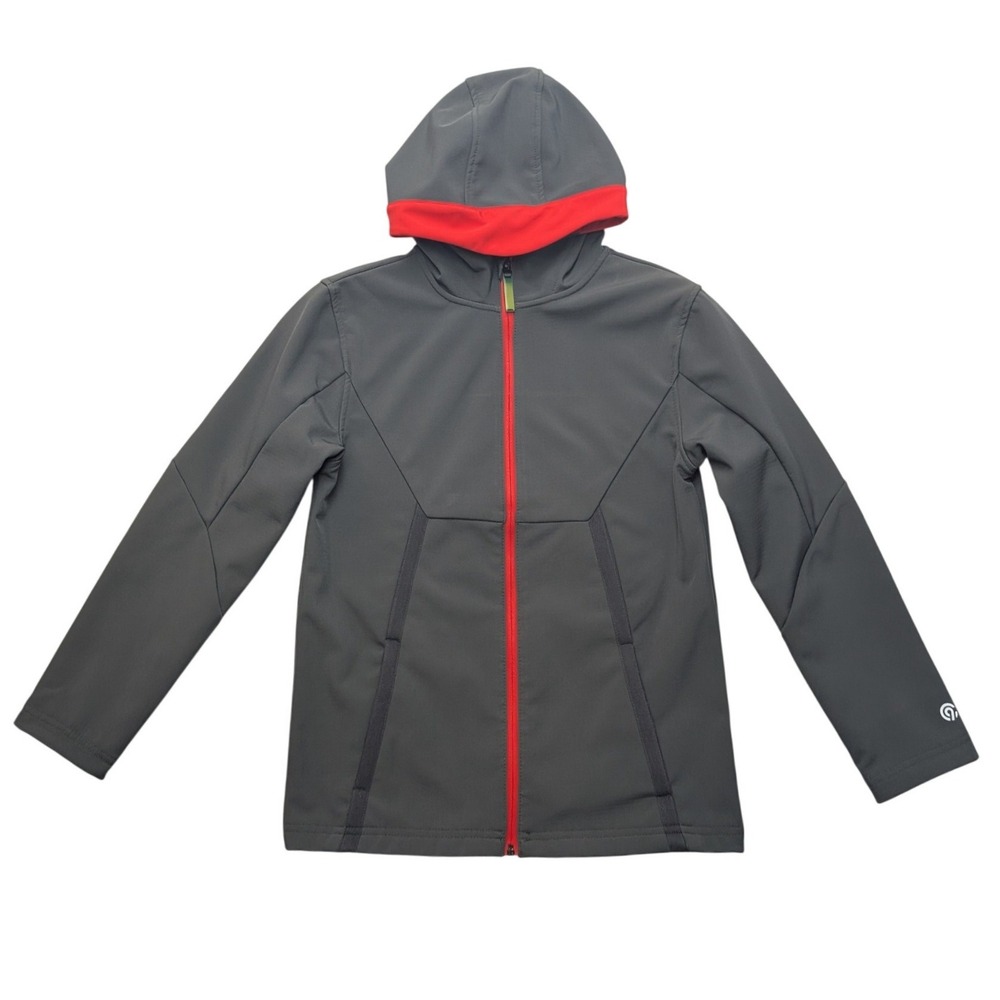 Champion C9 Softshell Jacket Kids L 12-14 Gray Red Hooded Full Zip Fleece Lined